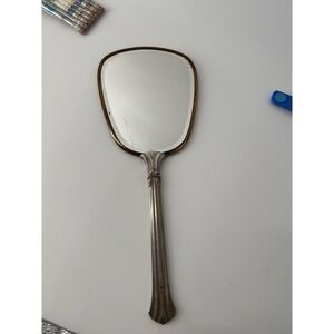Vintage Hand Mirror Gold Tone Frame Art Deco Style Vanity Mirror Antique Look
